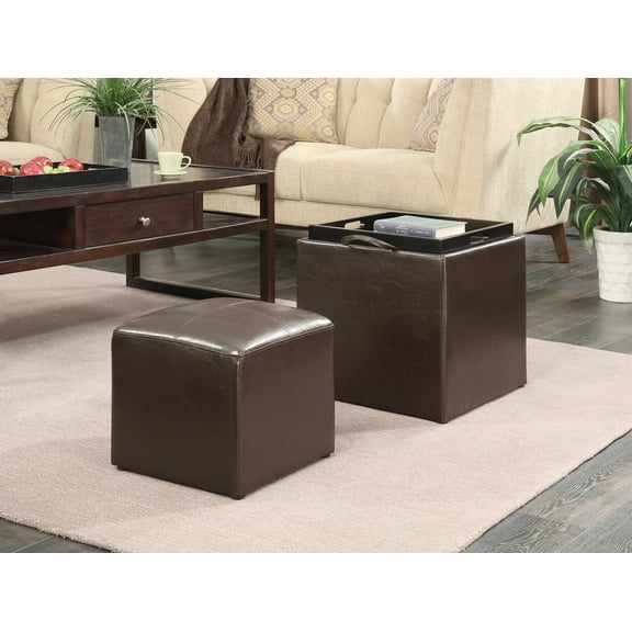 Convenience Concepts Designs4Comfort Park Avenue Single Ottoman with Stool and Reversible Tray, Espresso Faux Leather
