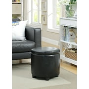 Convenience Concepts Designs4Comfort Round Accent Storage Ottoman with Reversible Tray Lid, Black Faux Leather