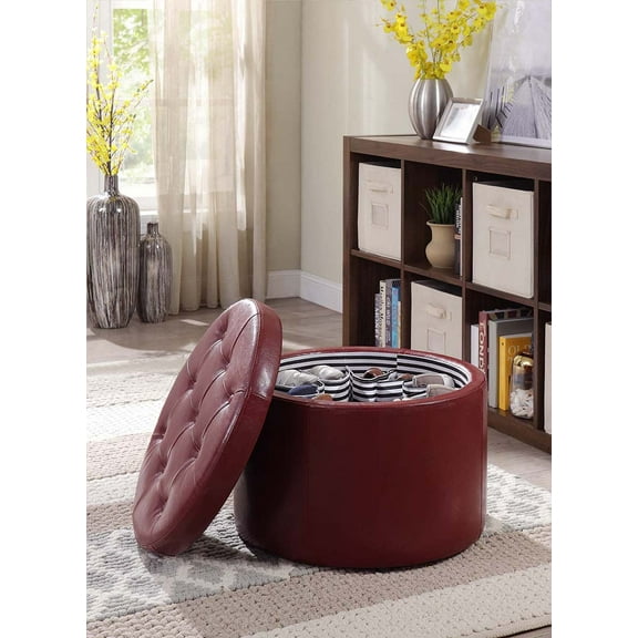 Convenience Concepts Designs4Comfort Round Shoe Ottoman, Burgandy
