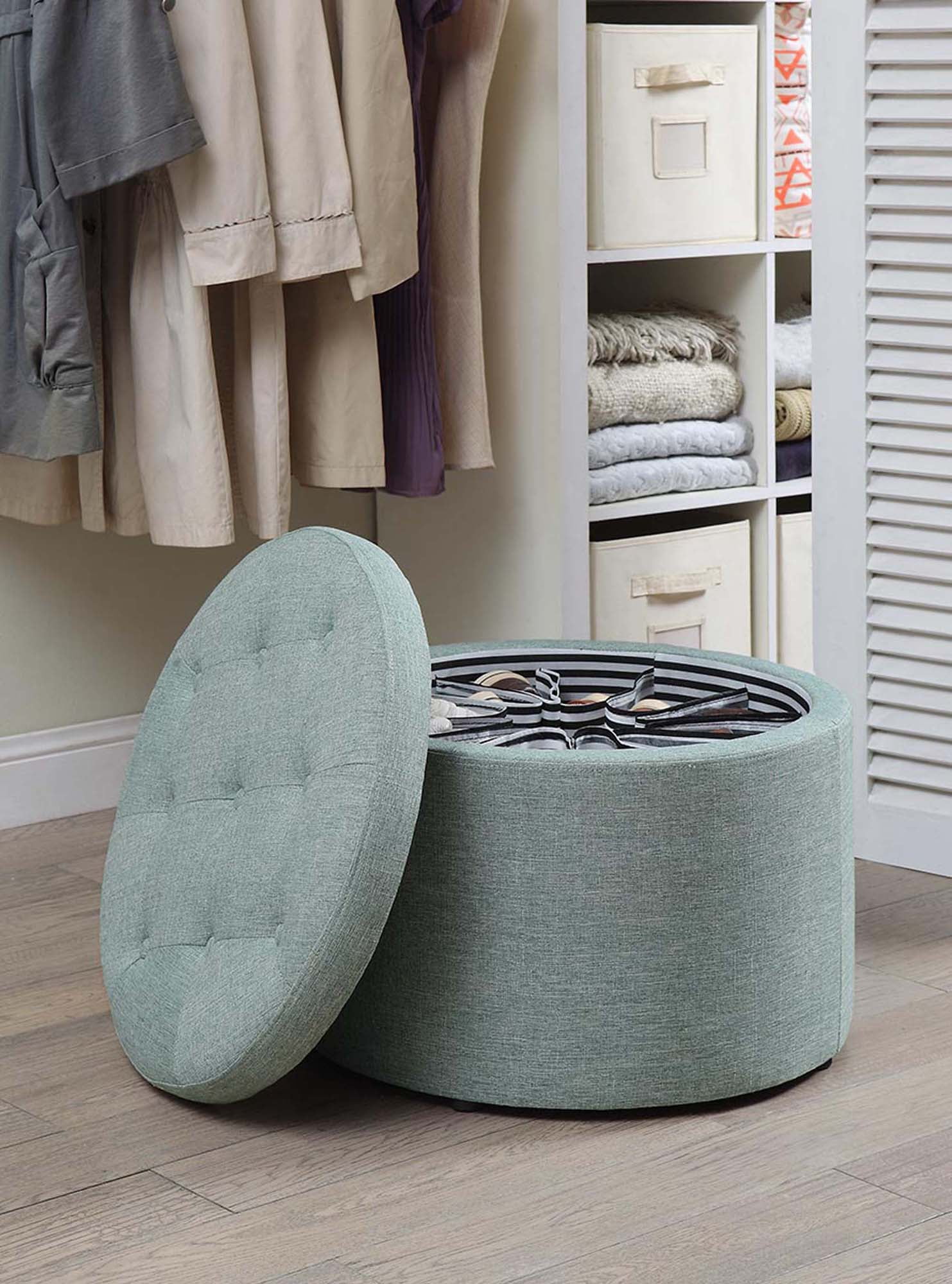 Convenience Concepts Designs4Comfort Round Shoe Ottoman Green Faux Linen