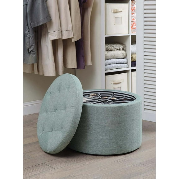 Convenience Concepts Designs4Comfort Round Shoe Ottoman, Green Faux Linen