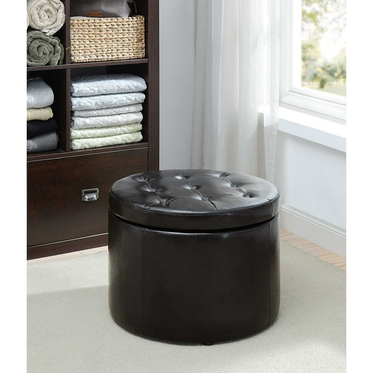 Round Black Storage Ottoman