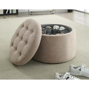 Convenience Concepts Designs4Comfort Round Shoe Storage Ottoman, Tan Fabric