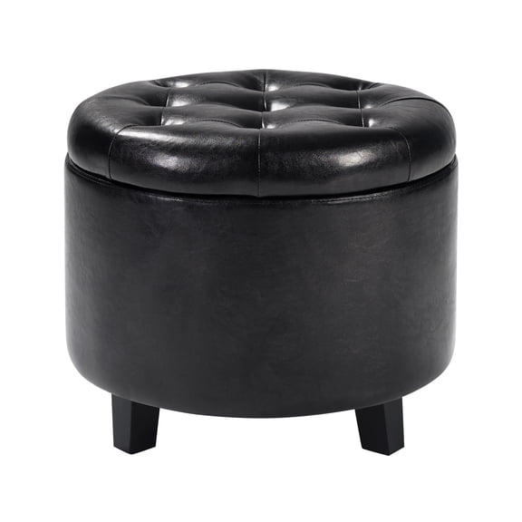 Convenience Concepts Designs4Comfort Round Storage Ottoman, Black Faux Leather