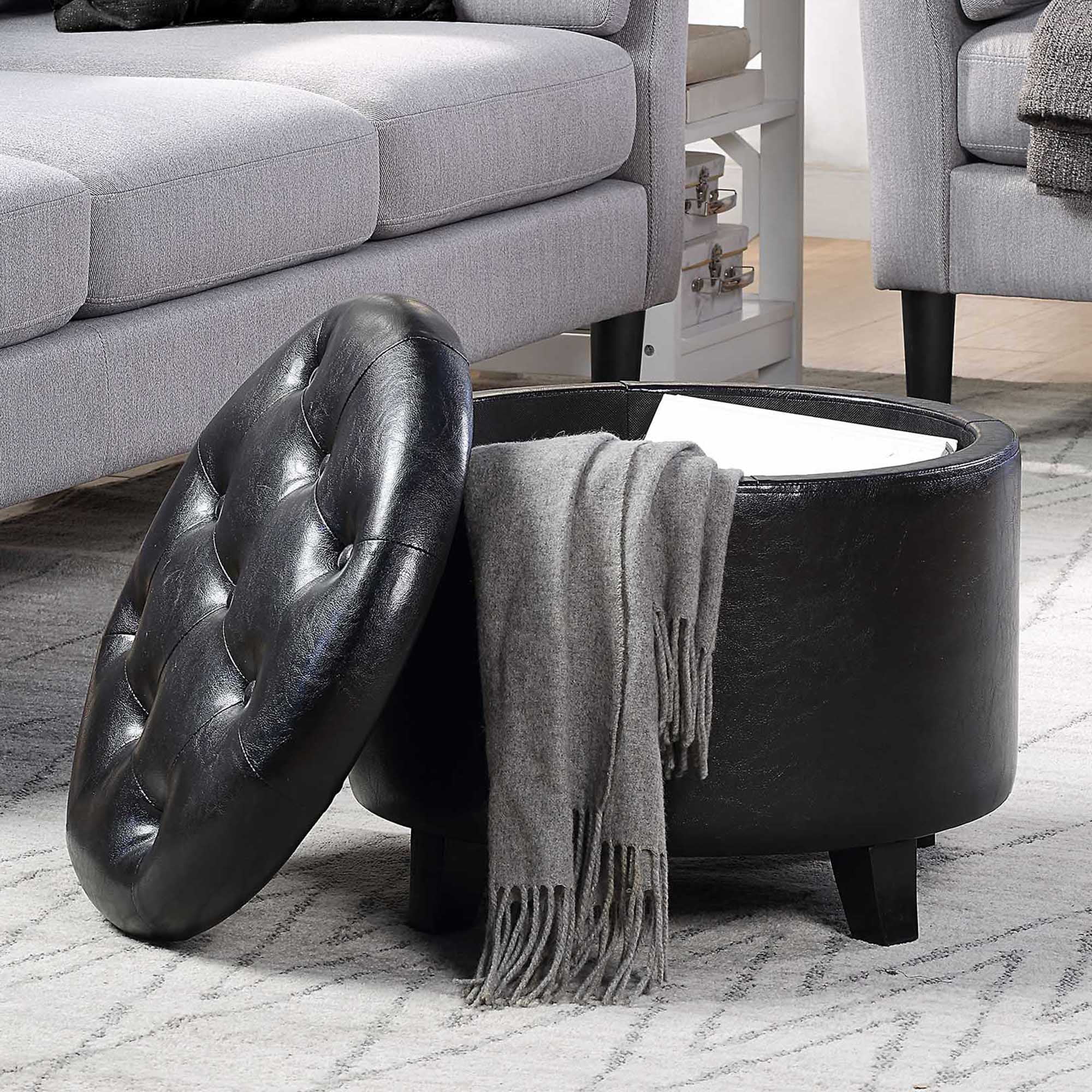 Faux leather ottoman deals round