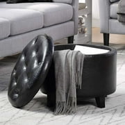 Convenience Concepts Designs4Comfort Round Storage Ottoman, Black Faux Leather