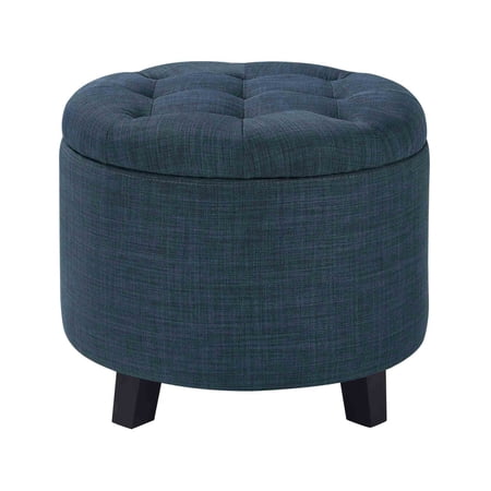 Convenience Concepts Designs4Comfort Round Storage Ottoman, Dark Blue Fabric