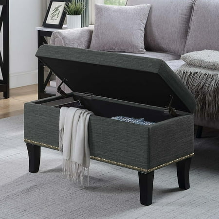 Convenience Concepts Designs4Comfort Winslow Storage Ottoman, Dark Charcoal Gray Fabric