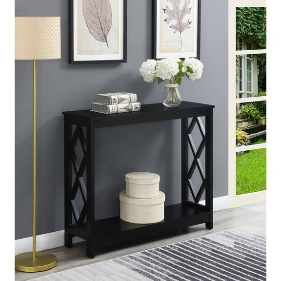 Convenience Concepts Diamond Console Table with Shelf, Black Wood Finish