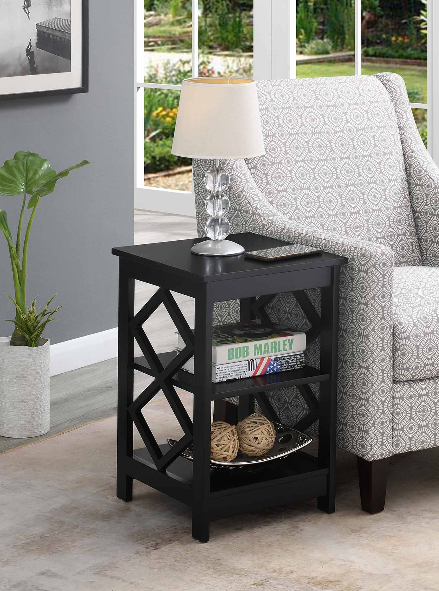 Black Diamond Cut-Out 3-Tier End Table