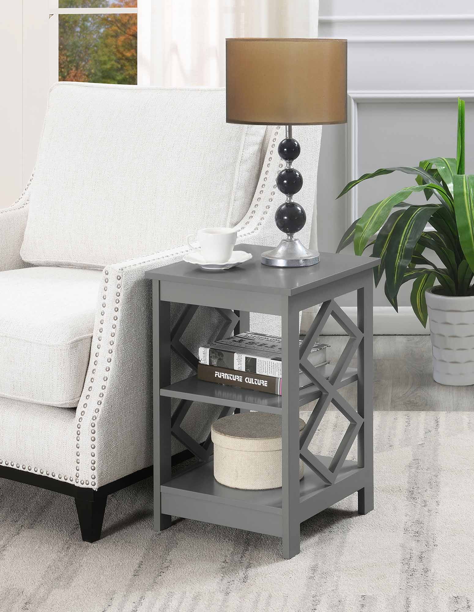 Contemporary Gray Diamond-Cut Metal and Wood End Table