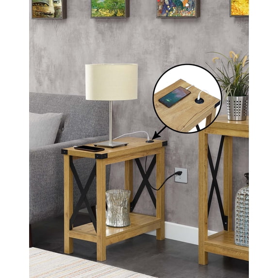 Convenience Concepts Durango Farmhouse Metal End Table with Storage, English Oak/Black