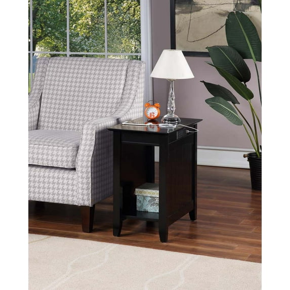 Convenience Concepts Edison End Table with Charging Station and Shelf, Black