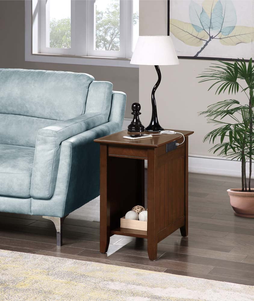 Espresso Wood Rectangular End Table with Charging Station