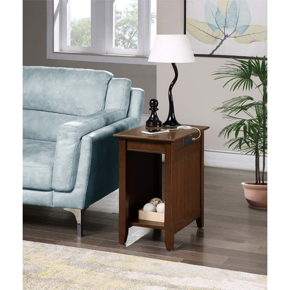 Convenience Concepts Edison End Table with Charging Station and Shelf, Espresso