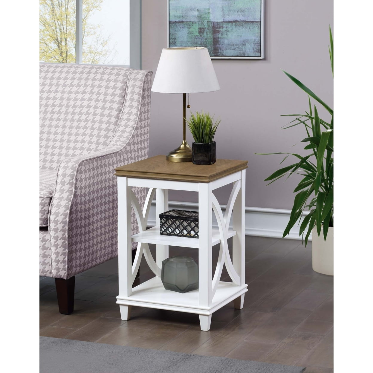 Florence Driftwood and White Wood End Table with Shelves