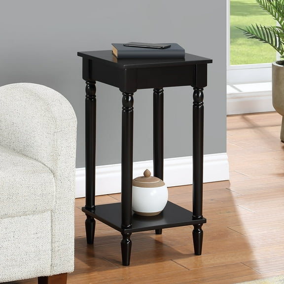 French Country Kim End Table with Shelf in Black Wood Finish