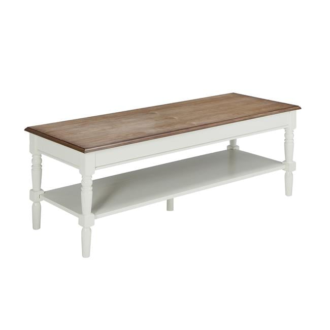 French Country Driftwood & White Wood Coffee Table with Shelf