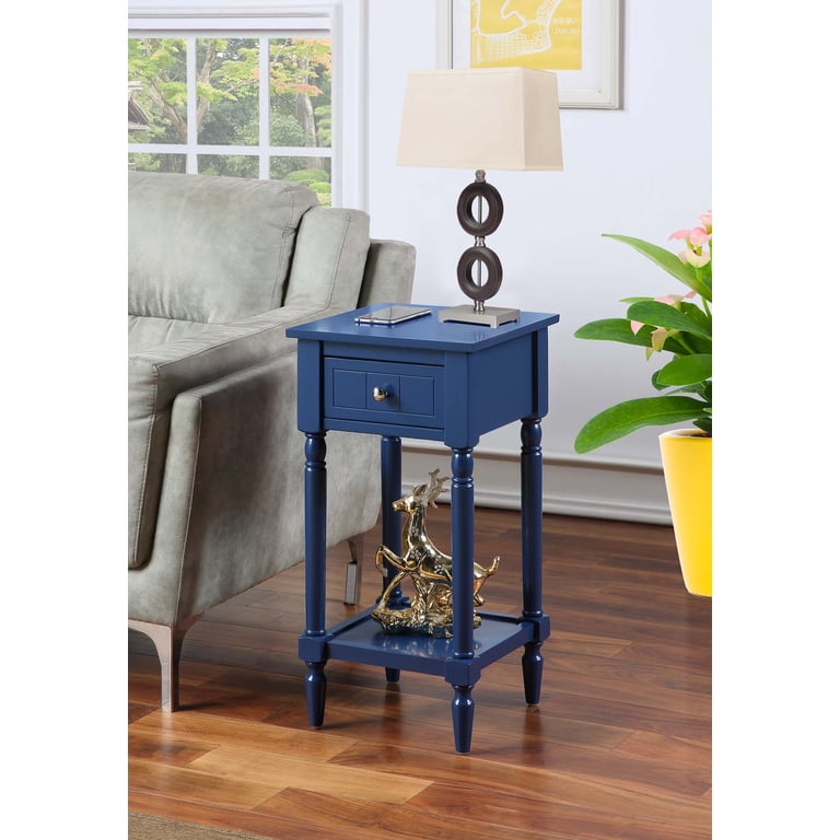 ヨーロピアン調 青×金装飾 サイドテーブル トレー型 酒架付 アンティーク風 Free Shipping! Convenience Concepts French Country Khloe 1 Drawer