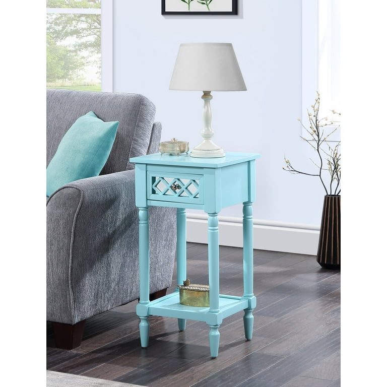Convenience Concepts French Country Khloe Deluxe 1 Drawer Accent Table with Shelf Aqua Blue