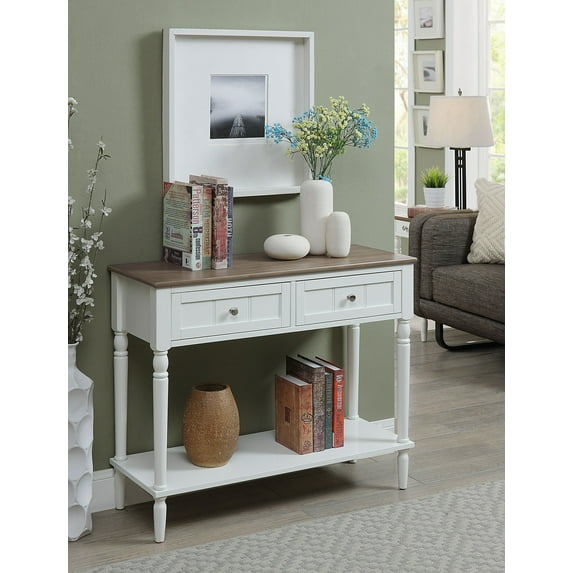 Convenience Concepts French Country Two Drawer Hall Table, Driftwood/White