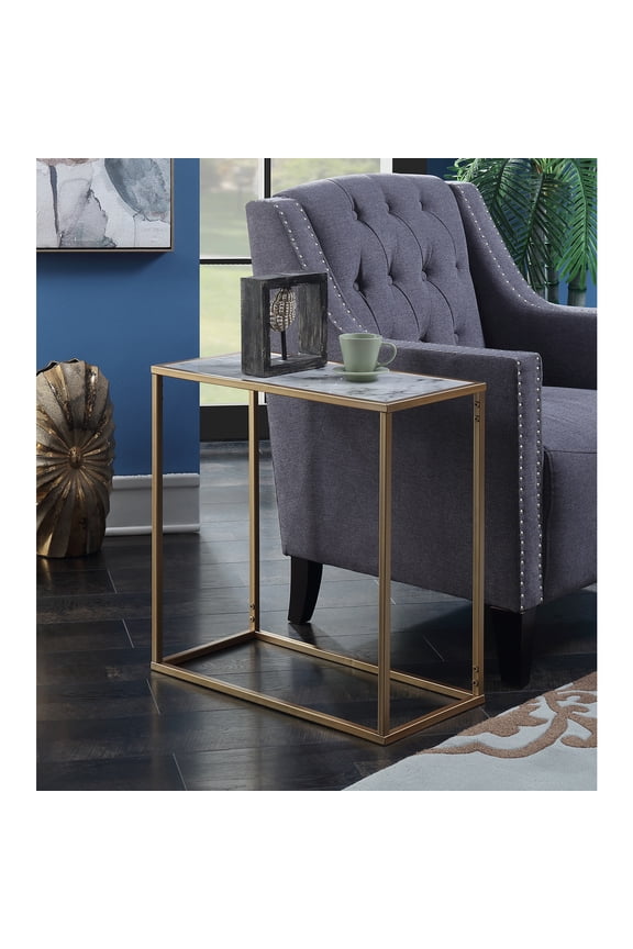Gold Coast Faux Marble Chairside Table in Gold Metal Frame
