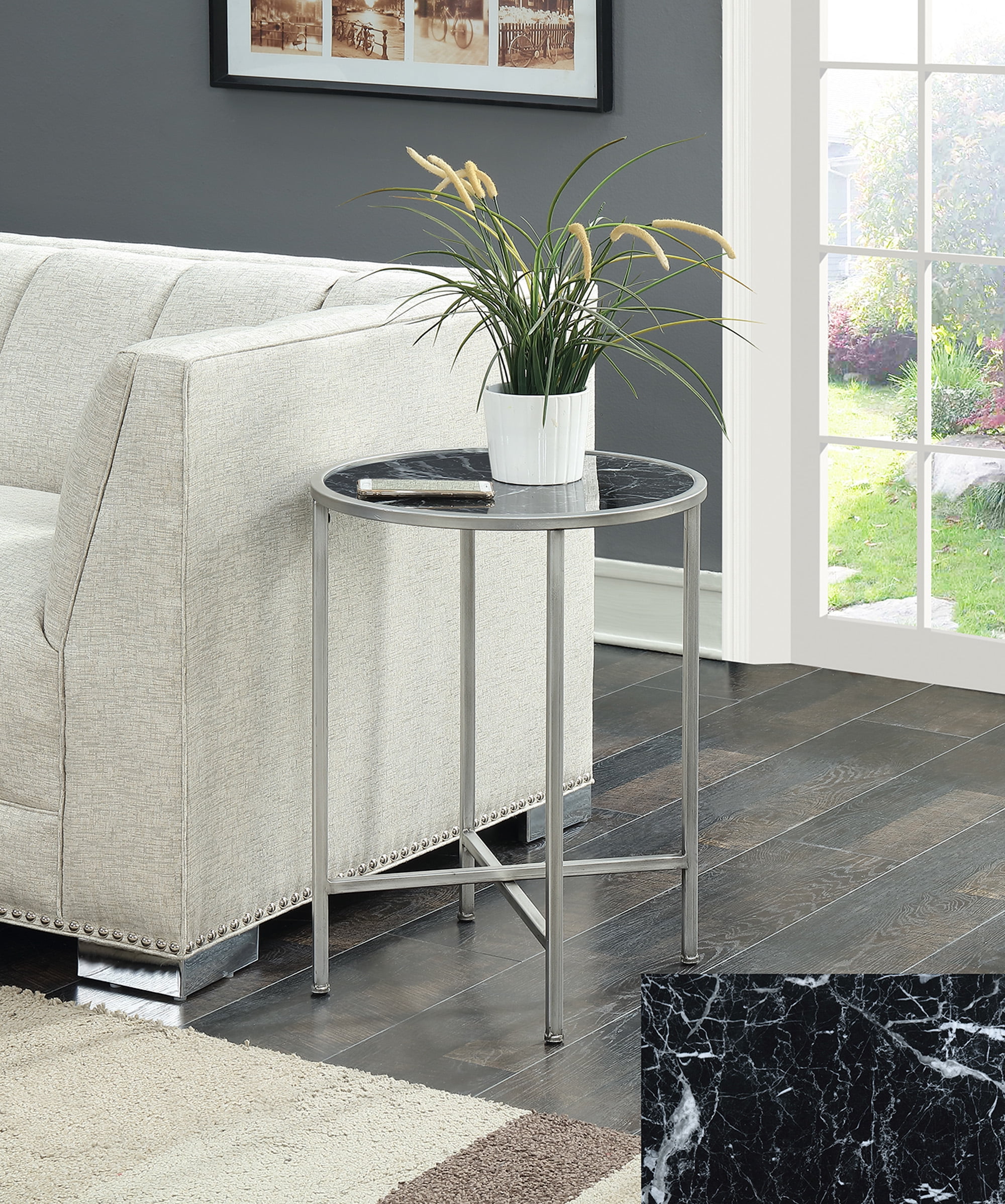 Convenience Concepts Gold Coast Faux Marble Round End Table - Walmart.com