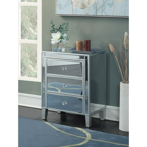 Convenience Concepts Gold Coast Large 3 Drawer Mirrored End Table, Multiple Finishes