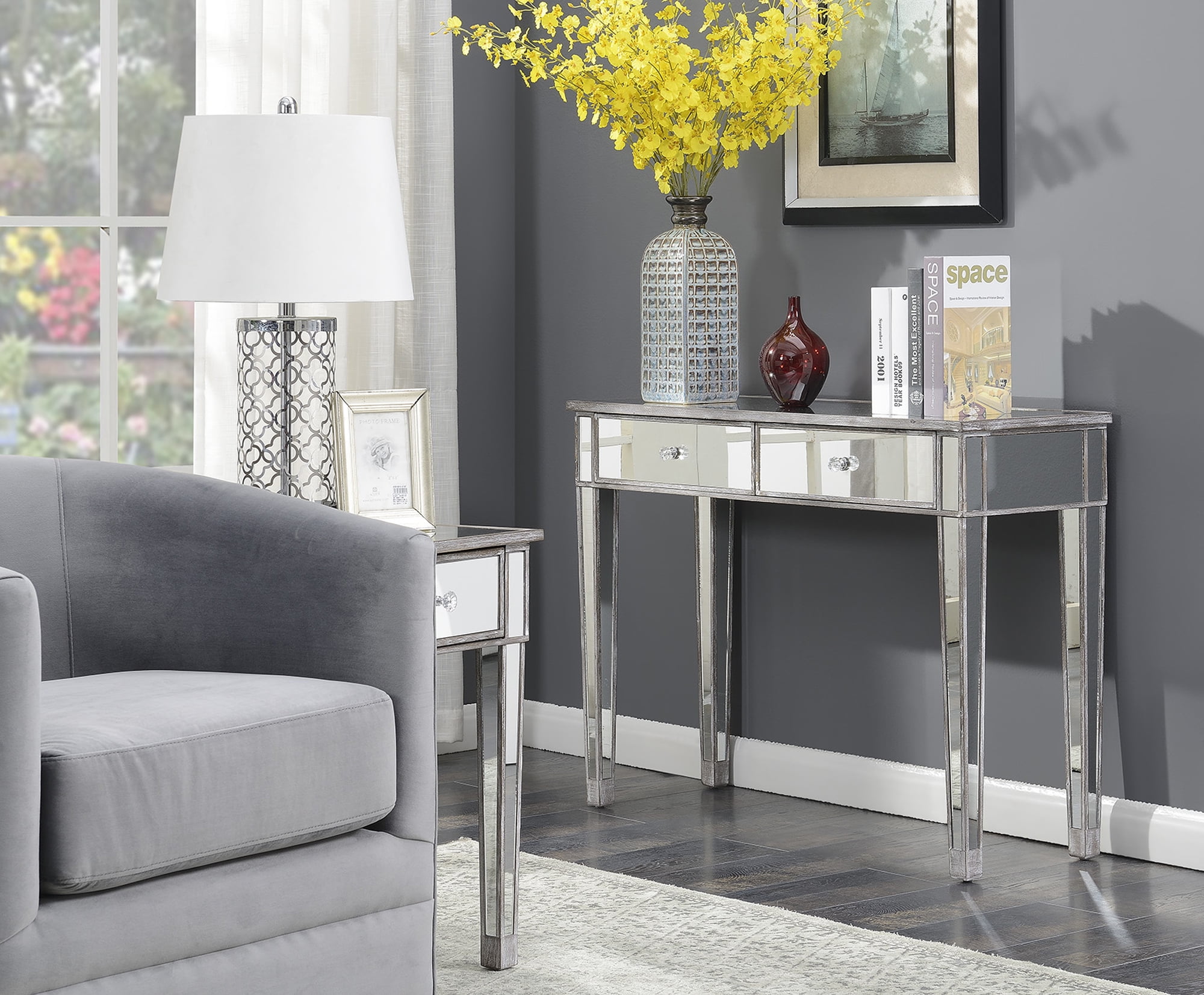 Convenience Concepts Gold Coast Mirrored Desk