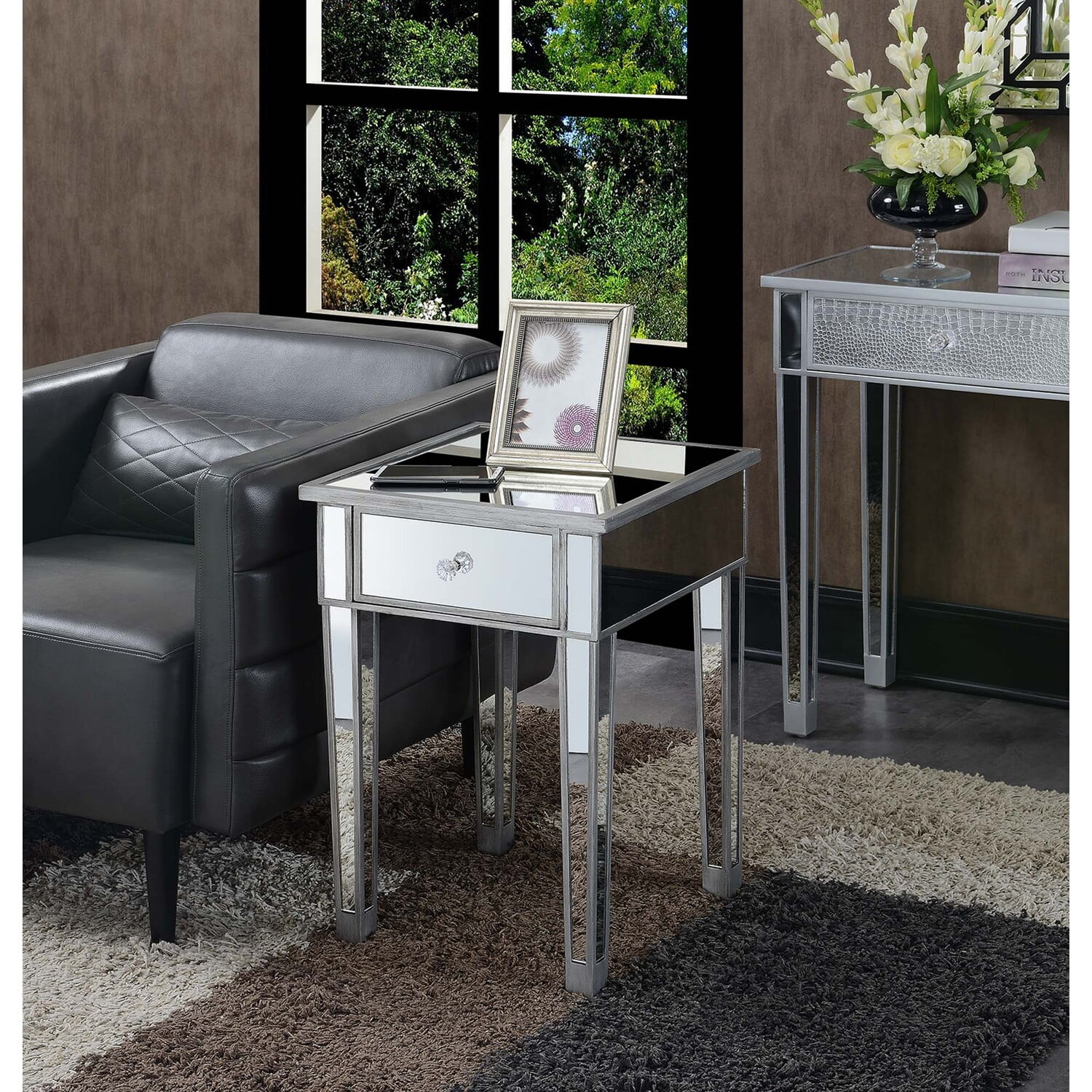 Convenience concepts mirrored end table discount