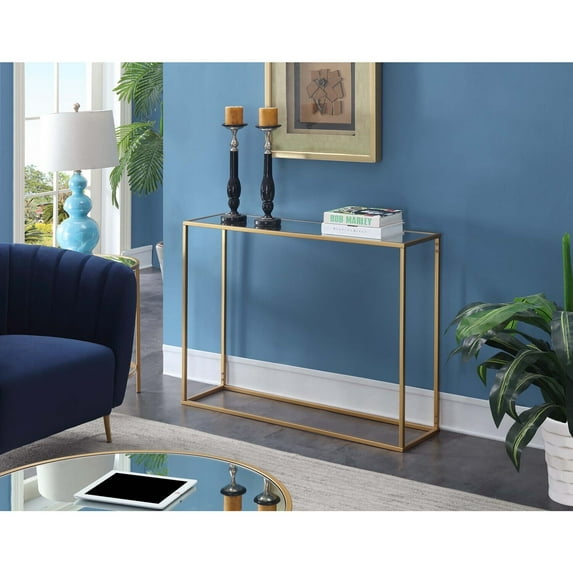 Convenience Concepts Gold Coast Mirrored Glass Console Table with Gold Metal