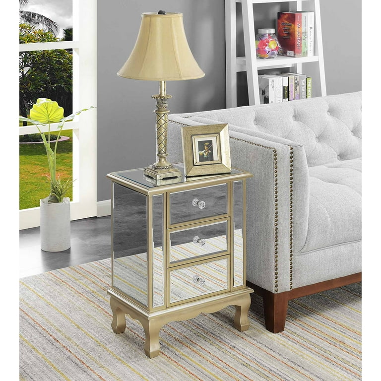 Convenience Concepts Gold Coast Vineyard 3 Drawer Mirrored End Table Champagne Mirror