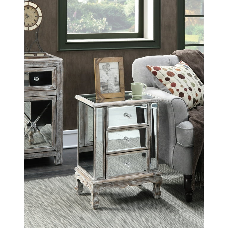 Convenience Concepts Gold Coast Vineyard 3 Drawer Mirrored End Table