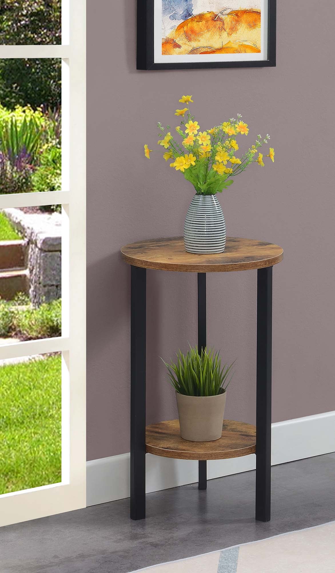 Barnwood Black 24" Dual-Tier Particleboard Plant Stand