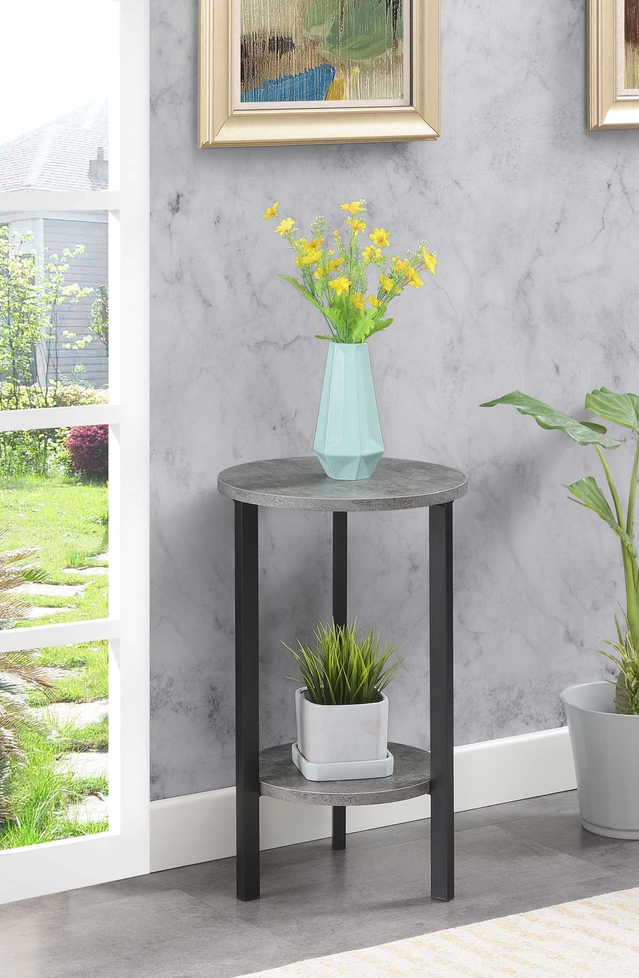 Convenience Concepts Graystone 24 inch 2 Tier Plant Stand Cement Black