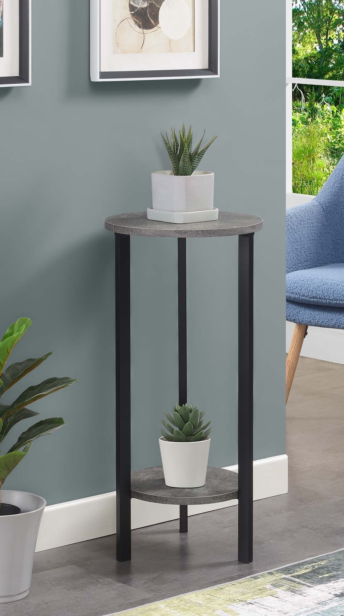 Graystone 31.5" Cement and Black Two-Tier Plant Stand