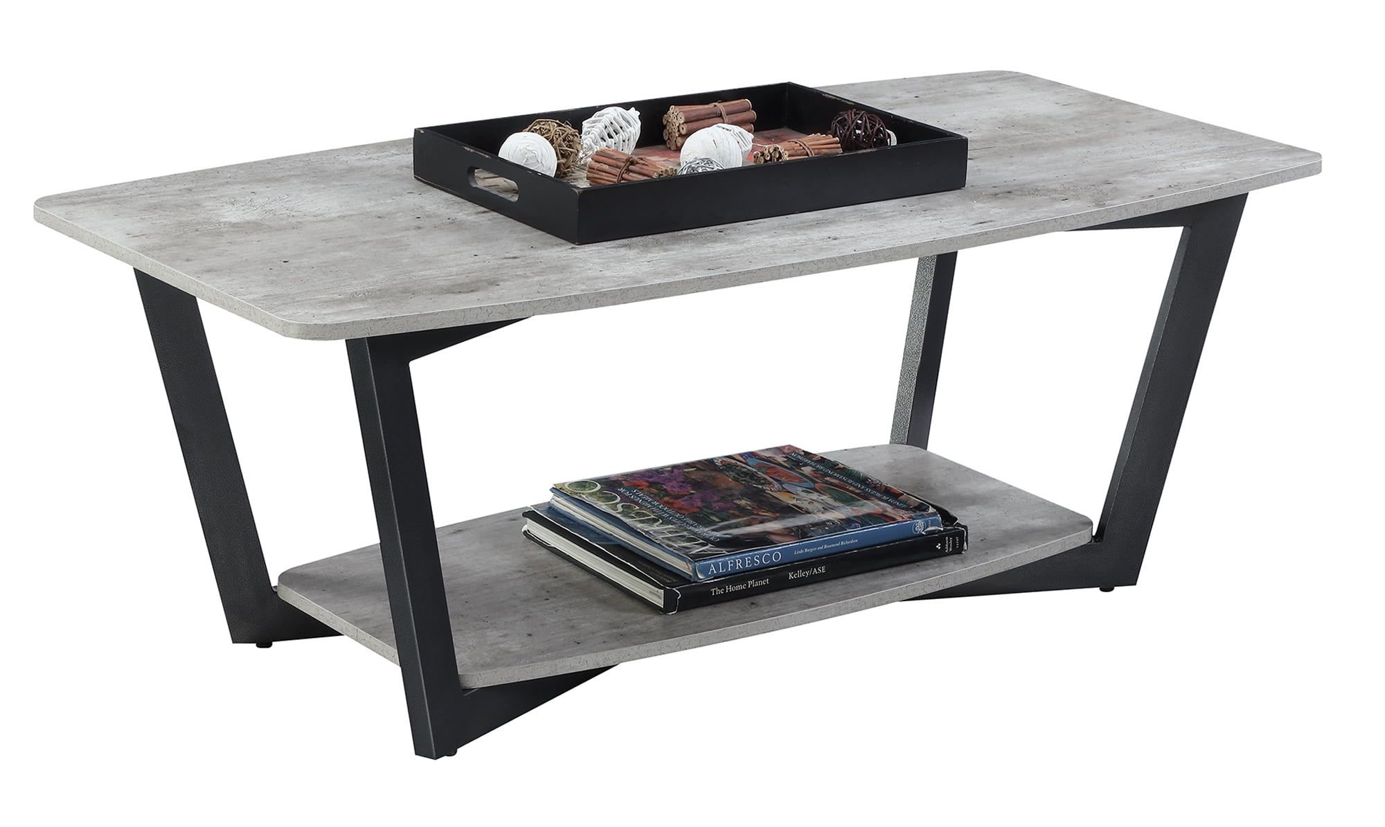 Graystone Faux Birch and Slate Gray Coffee Table with Shelf