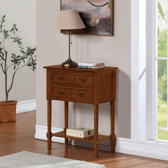 Convenience Concepts Kendra 3 Drawer Hall Table with Shelf, Cherry