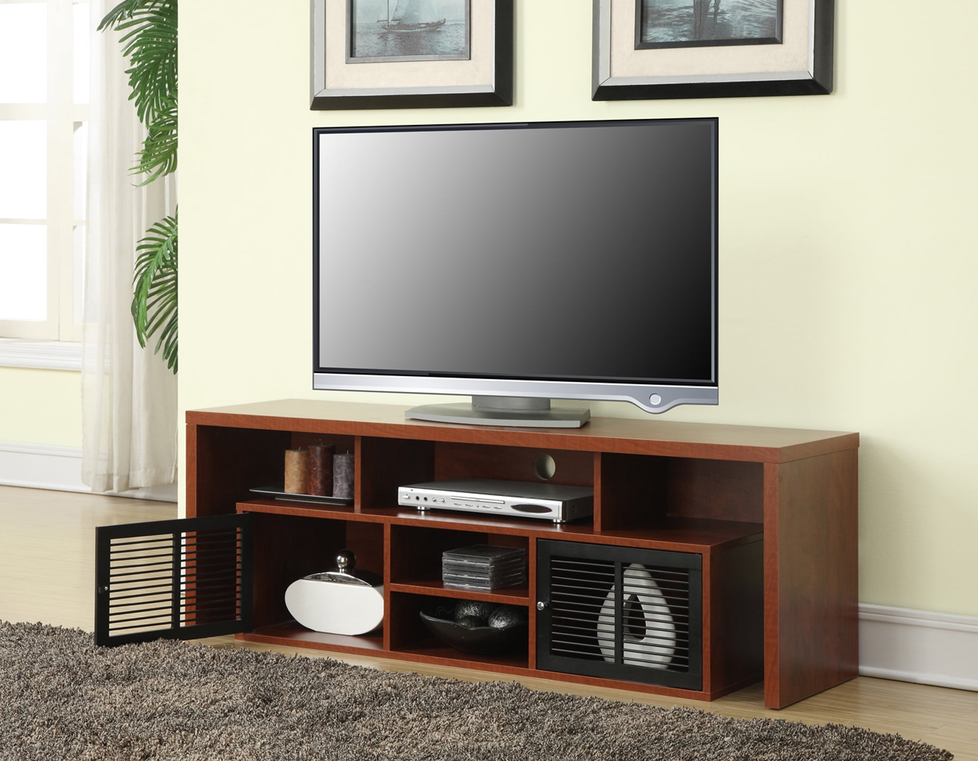 Convenience Concepts Lexington 65 inch TV Stand with Storage Cabinets and Shelves, Cherry - image 1 of 4