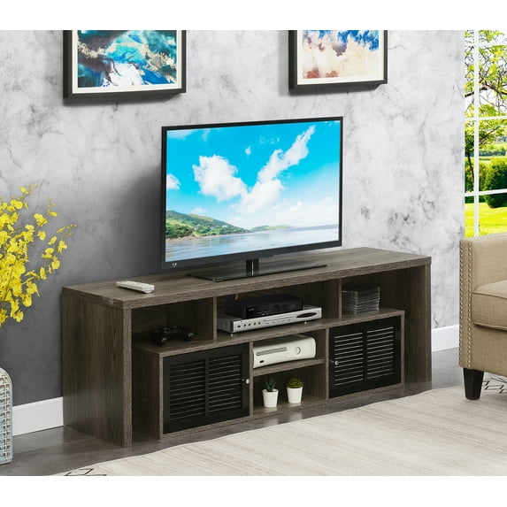 Convenience Concepts Lexington TV Stand with Storage Cabinets and Shelves, Maximum Screen Size 65", Weathered Gray & Black