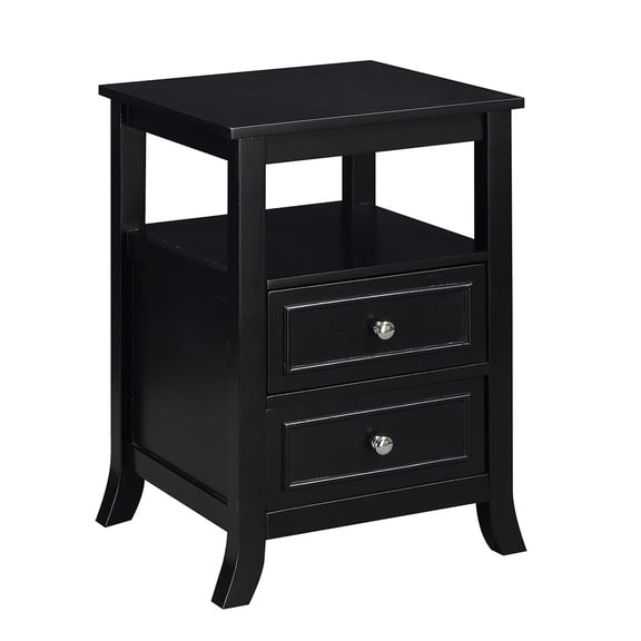 Convenience Concepts Melbourne 2 Drawer End Table with Shelf, Black