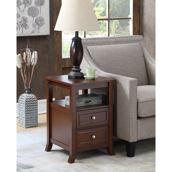 Convenience Concepts Melbourne 2 Drawer End Table with Shelf, Espresso