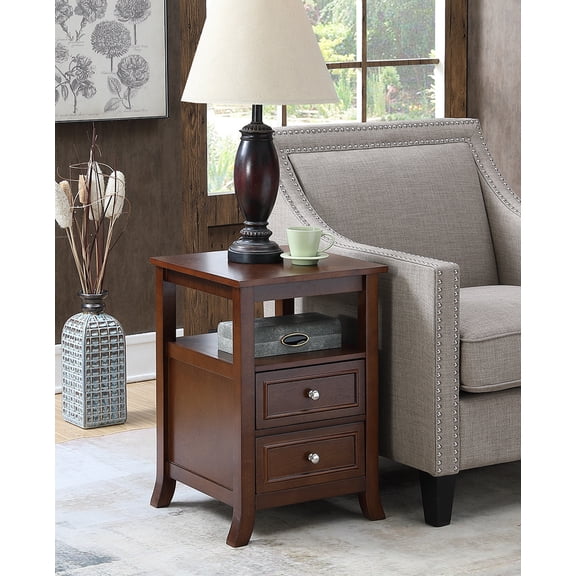 Convenience Concepts Melbourne 2 Drawer End Table with Shelf, Espresso