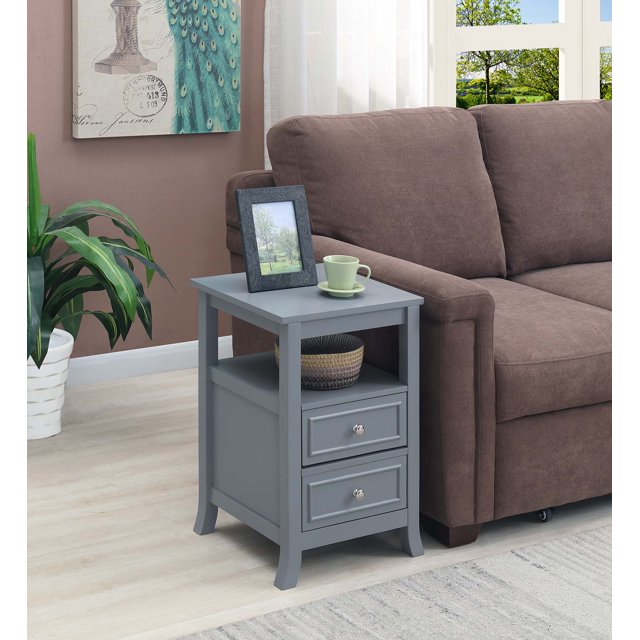 Convenience Concepts Melbourne 2 Drawer End Table with Shelf, Gray