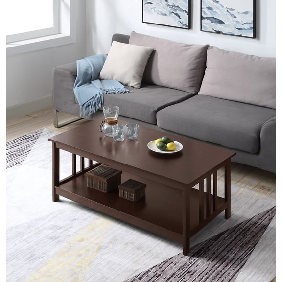 Convenience Concepts Mission Coffee Table with Shelf, Espresso