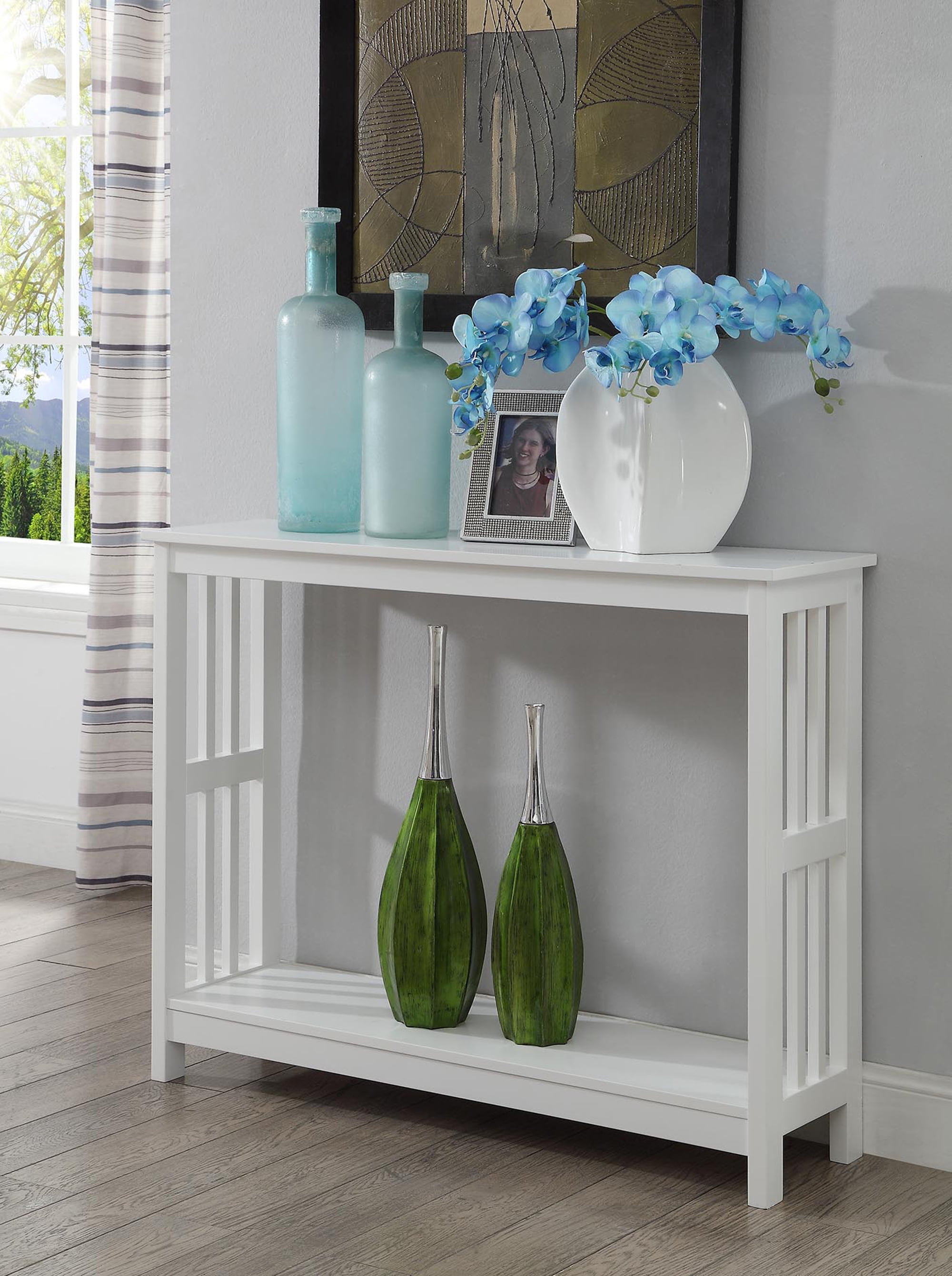 Sophisticated White Mission-Inspired Console Table with Birch Veneer