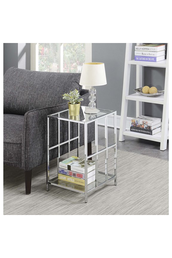 Mission End Table in Mirrored Glass with Chrome Frame