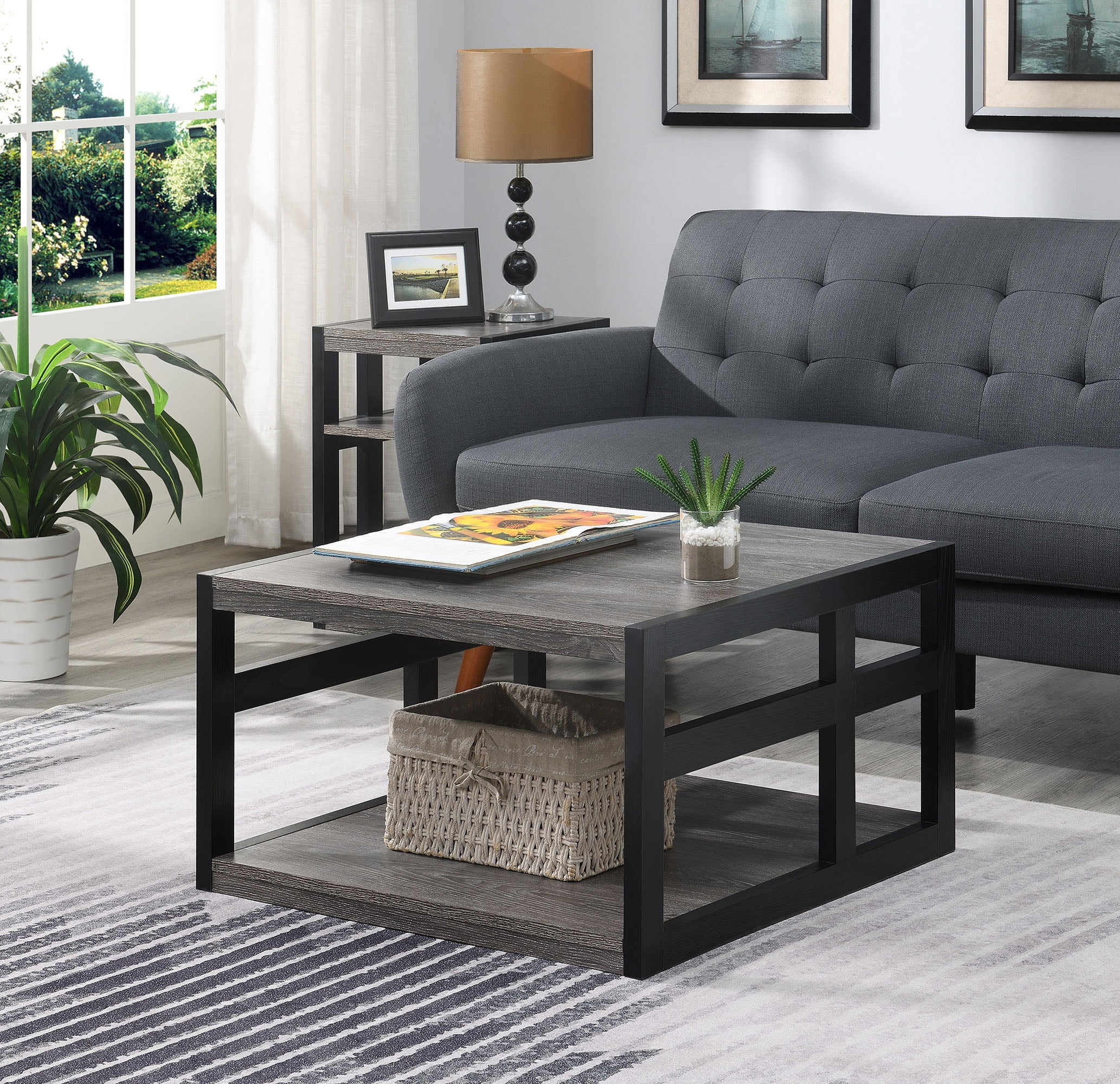 Monterey Square Contemporary Gray Wood Coffee Table with Shelf