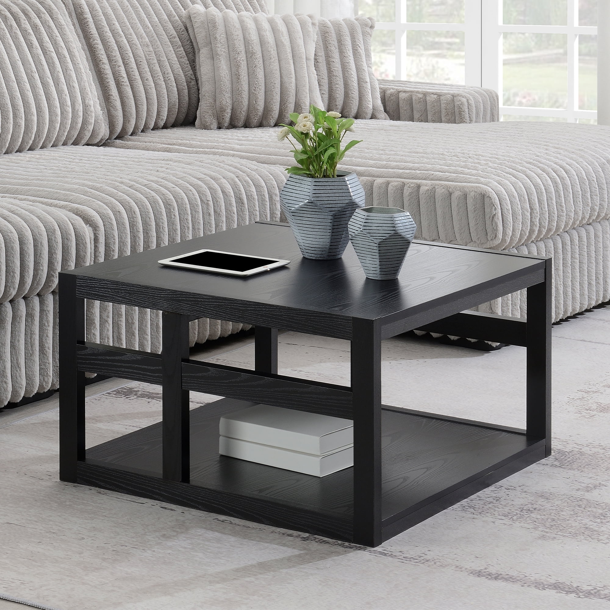Convenience Concepts Monterey Square Coffee Table with Shelf, Black