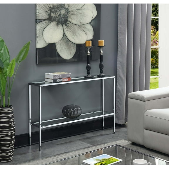 Convenience Concepts Nadia Chrome Console Table with Shelf, Glass/Chrome